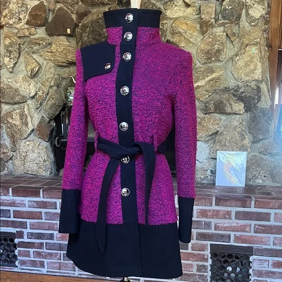 Black Rivet Fuchsia and Black Button Down Coat - Picture 10 of 13